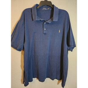 Polo Ralph Lauren Men's 2XLT Tall Blue Short Sleeve Pony Cotton Polo Shirt Logo